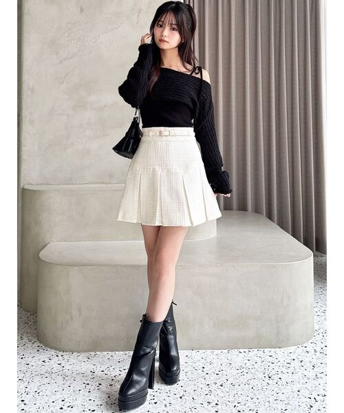 RESEXXY（リゼクシー）の「ツイードプリーツミニスカート【セットアップ着用可能】（スカート・レディース・ピンク/アイボリー/ブルー・FREE）」の9枚目の写真