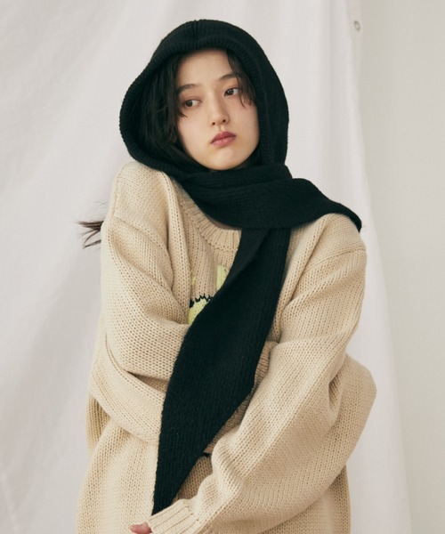 MERLOT（メルロー）の「バラクラバフードマフラー（ニットキャップ/ビーニー・レディース・レッド/グレー/ブラック・FREE）」の2枚目の写真