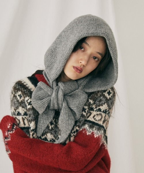 MERLOT（メルロー）の「バラクラバフードマフラー（ニットキャップ/ビーニー・レディース・レッド/グレー/ブラック・FREE）」の11枚目の写真
