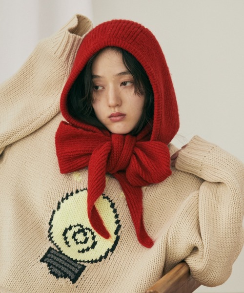 MERLOT（メルロー）の「バラクラバフードマフラー（ニットキャップ/ビーニー・レディース・レッド/グレー/ブラック・FREE）」の9枚目の写真