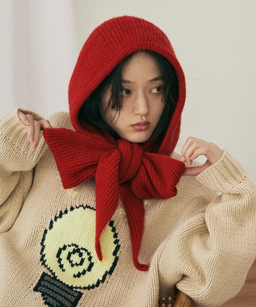 MERLOT（メルロー）の「バラクラバフードマフラー（ニットキャップ/ビーニー・レディース・レッド/グレー/ブラック・FREE）」の10枚目の写真