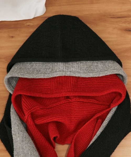 MERLOT（メルロー）の「バラクラバフードマフラー（ニットキャップ/ビーニー・レディース・レッド/グレー/ブラック・FREE）」の4枚目の写真