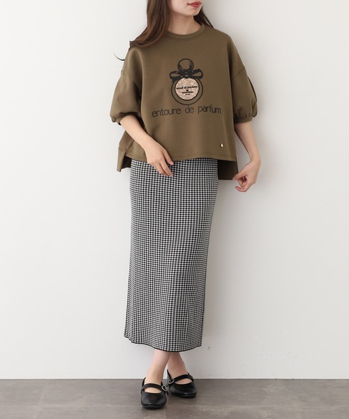 EGLANTINE(エグランティーヌ)の「EGLANTINE 香水モチーフ半袖カットソー(Tシャツ/カットソー・レディース・チャコールグレー/カーキ/テラコッタ・38)」の16枚目の写真