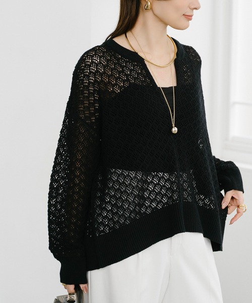 Emma Taylor（エマテイラー）の「【大人春ニット】フロント2way柄編みニットプルオーバー（ニット/セーター・レディース・ブラウン/ブラック/オフホワイト/チャコールグレー・FREE）」の2枚目の写真