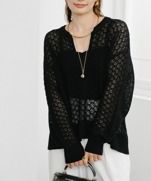 Emma Taylor（エマテイラー）の「【大人春ニット】フロント2way柄編みニットプルオーバー（ニット/セーター・レディース・ブラウン/ブラック/オフホワイト/チャコールグレー・FREE）」の14枚目の写真