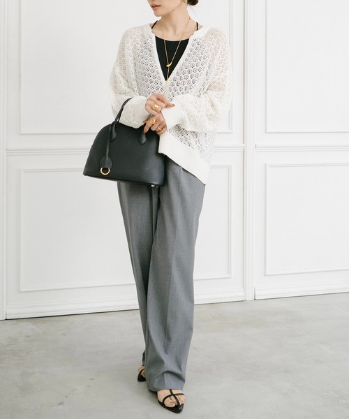 Emma Taylor（エマテイラー）の「【大人春ニット】フロント2way柄編みニットプルオーバー（ニット/セーター・レディース・ブラウン/ブラック/オフホワイト/チャコールグレー・FREE）」の7枚目の写真