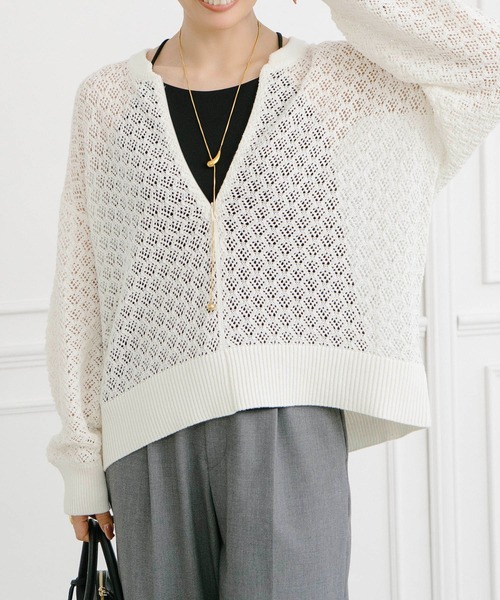 Emma Taylor（エマテイラー）の「【大人春ニット】フロント2way柄編みニットプルオーバー（ニット/セーター・レディース・ブラウン/ブラック/オフホワイト/チャコールグレー・FREE）」の10枚目の写真