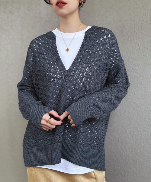 Emma Taylor（エマテイラー）の「【大人春ニット】フロント2way柄編みニットプルオーバー（ニット/セーター・レディース・ブラウン/ブラック/オフホワイト/チャコールグレー・FREE）」の21枚目の写真