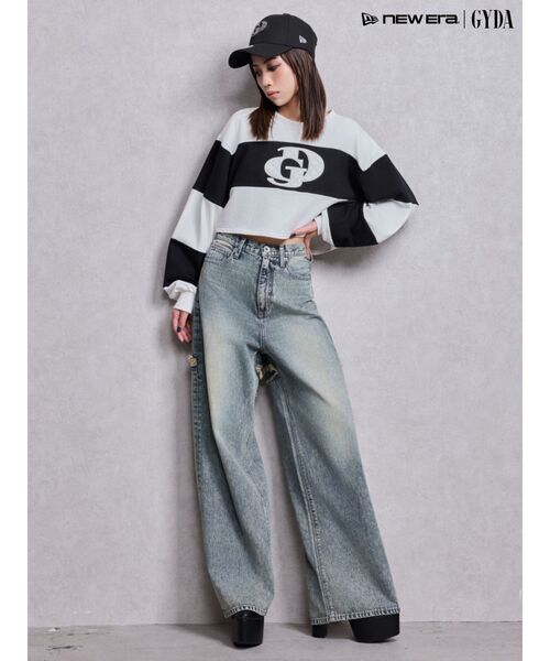GYDA（ジェイダ）の「ハイウエストBACK CROSS POINTワイドデニムパンツ（デニムパンツ・レディース・ライトブルー/インディゴブルー・SMALL/MEDIUM）」の4枚目の写真