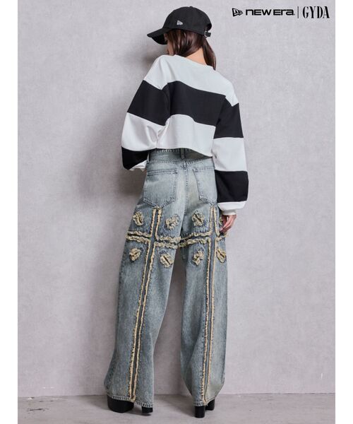 GYDA（ジェイダ）の「ハイウエストBACK CROSS POINTワイドデニムパンツ（デニムパンツ・レディース・ライトブルー/インディゴブルー・SMALL/MEDIUM）」の5枚目の写真