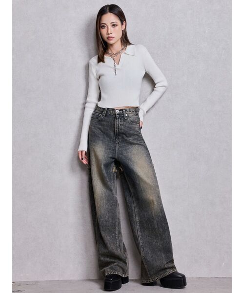 GYDA（ジェイダ）の「ハイウエストBACK CROSS POINTワイドデニムパンツ（デニムパンツ・レディース・ライトブルー/インディゴブルー・SMALL/MEDIUM）」の8枚目の写真