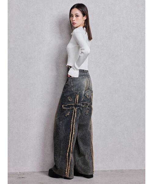 GYDA（ジェイダ）の「ハイウエストBACK CROSS POINTワイドデニムパンツ（デニムパンツ・レディース・ライトブルー/インディゴブルー・SMALL/MEDIUM）」の9枚目の写真