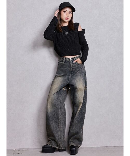 GYDA（ジェイダ）の「ハイウエストBACK CROSS POINTワイドデニムパンツ（デニムパンツ・レディース・ライトブルー/インディゴブルー・SMALL/MEDIUM）」の11枚目の写真