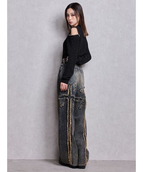 GYDA（ジェイダ）の「ハイウエストBACK CROSS POINTワイドデニムパンツ（デニムパンツ・レディース・ライトブルー/インディゴブルー・SMALL/MEDIUM）」の12枚目の写真
