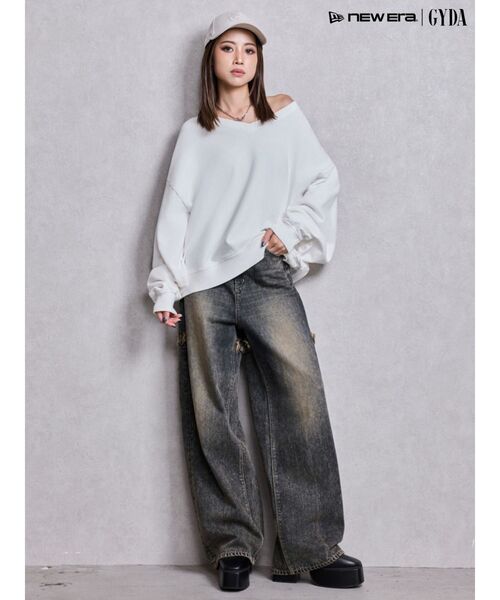 GYDA（ジェイダ）の「ハイウエストBACK CROSS POINTワイドデニムパンツ（デニムパンツ・レディース・ライトブルー/インディゴブルー・SMALL/MEDIUM）」の13枚目の写真
