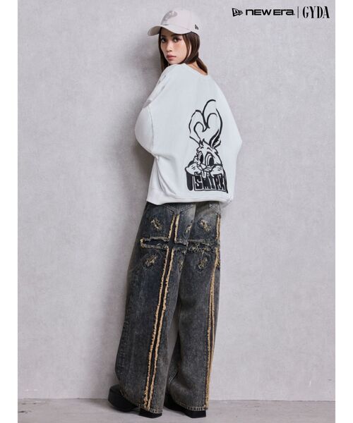 GYDA（ジェイダ）の「ハイウエストBACK CROSS POINTワイドデニムパンツ（デニムパンツ・レディース・ライトブルー/インディゴブルー・SMALL/MEDIUM）」の14枚目の写真