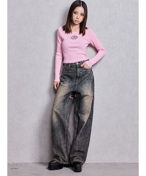 GYDA（ジェイダ）の「ハイウエストBACK CROSS POINTワイドデニムパンツ（デニムパンツ・レディース・ライトブルー/インディゴブルー・SMALL/MEDIUM）」の16枚目の写真