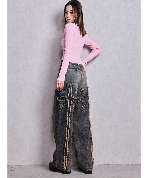GYDA（ジェイダ）の「ハイウエストBACK CROSS POINTワイドデニムパンツ（デニムパンツ・レディース・ライトブルー/インディゴブルー・SMALL/MEDIUM）」の17枚目の写真