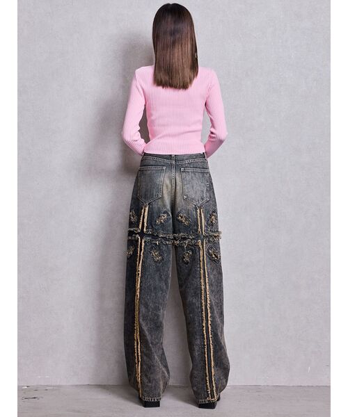 GYDA（ジェイダ）の「ハイウエストBACK CROSS POINTワイドデニムパンツ（デニムパンツ・レディース・ライトブルー/インディゴブルー・SMALL/MEDIUM）」の18枚目の写真