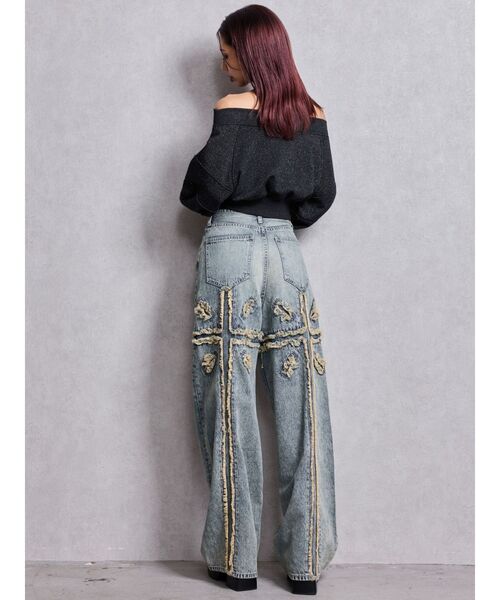GYDA（ジェイダ）の「ハイウエストBACK CROSS POINTワイドデニムパンツ（デニムパンツ・レディース・ライトブルー/インディゴブルー・SMALL/MEDIUM）」の20枚目の写真