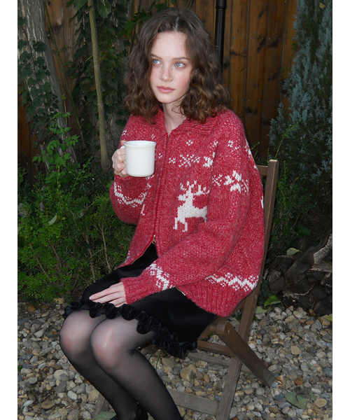 ETMON(エトモン)の「Deer Zip-Up Cardigan, Red(カーディガン/ボレロ・レディース・その他・F)」の4枚目の写真