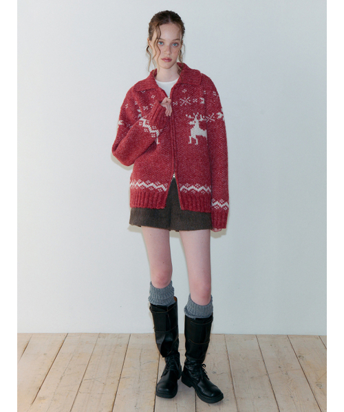 ETMON(エトモン)の「Deer Zip-Up Cardigan, Red(カーディガン/ボレロ・レディース・その他・F)」の5枚目の写真