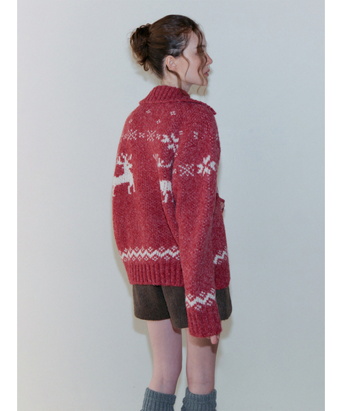 ETMON(エトモン)の「Deer Zip-Up Cardigan, Red(カーディガン/ボレロ・レディース・その他・F)」の6枚目の写真