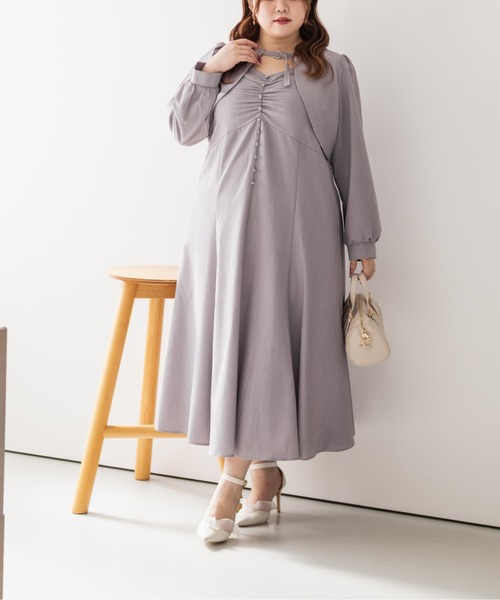 CLETTE(クレット)の「CLETTEオリジナルボレロ&キャミワンピースセット(ワンピース・レディース・チャコールグレー/ラベンダー/パープル・LL/3L/4L)」の1枚目の写真