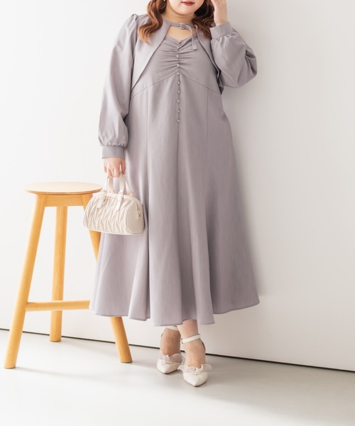 CLETTE(クレット)の「CLETTEオリジナルボレロ&キャミワンピースセット(ワンピース・レディース・チャコールグレー/ラベンダー/パープル・LL/3L/4L)」の16枚目の写真