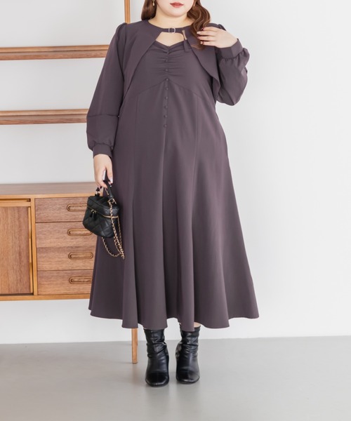 CLETTE(クレット)の「CLETTEオリジナルボレロ&キャミワンピースセット(ワンピース・レディース・チャコールグレー/ラベンダー/パープル・LL/3L/4L)」の10枚目の写真