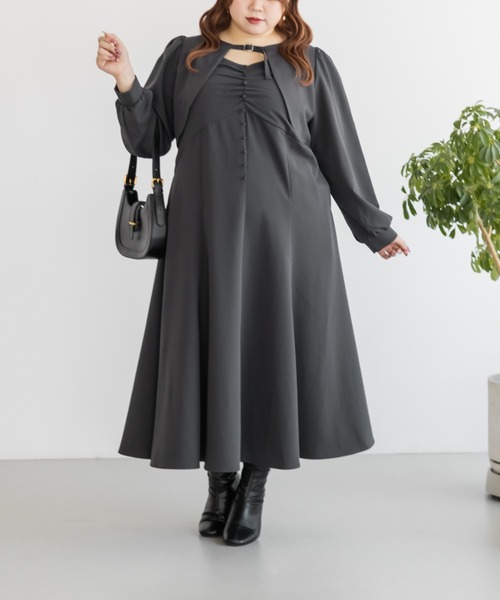 CLETTE(クレット)の「CLETTEオリジナルボレロ&キャミワンピースセット(ワンピース・レディース・チャコールグレー/ラベンダー/パープル・LL/3L/4L)」の4枚目の写真