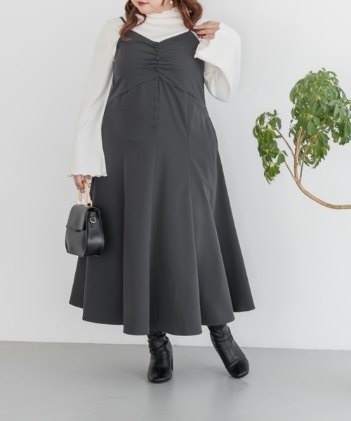 CLETTE(クレット)の「CLETTEオリジナルボレロ&キャミワンピースセット(ワンピース・レディース・チャコールグレー/ラベンダー/パープル・LL/3L/4L)」の6枚目の写真