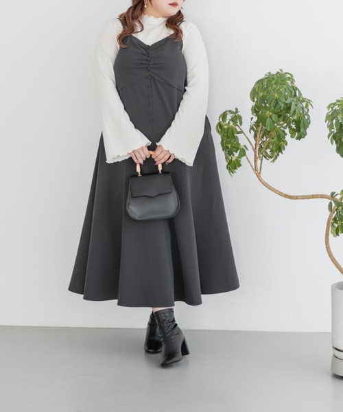 CLETTE(クレット)の「CLETTEオリジナルボレロ&キャミワンピースセット(ワンピース・レディース・チャコールグレー/ラベンダー/パープル・LL/3L/4L)」の7枚目の写真
