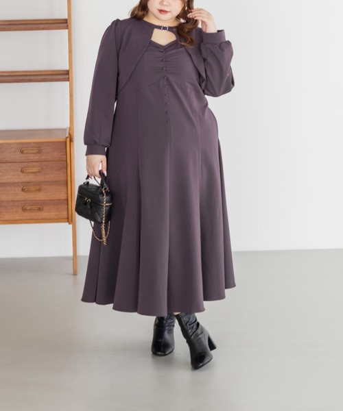 CLETTE(クレット)の「CLETTEオリジナルボレロ&キャミワンピースセット(ワンピース・レディース・チャコールグレー/ラベンダー/パープル・LL/3L/4L)」の11枚目の写真