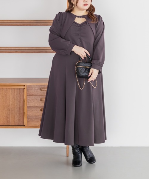 CLETTE(クレット)の「CLETTEオリジナルボレロ&キャミワンピースセット(ワンピース・レディース・チャコールグレー/ラベンダー/パープル・LL/3L/4L)」の9枚目の写真
