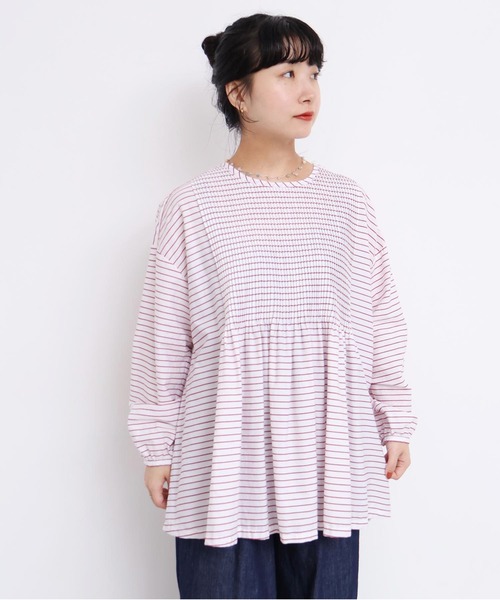 l'atelier du savon（アトリエドサボン）の「バスクシャツみたいなピンタックブラウス（シャツ/ブラウス・レディース・オフホワイト/サックスブルー/ブラック/ピンク/レッド・FREE）」の21枚目の写真