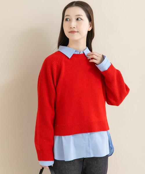 URBAN RESEARCH ROSSO WOMEN（アーバンリサーチ　ロッソ）の「スーパーファインラムズウールショートニット（ニット/セーター・レディース・オフホワイト/レッド/ライトグレー/ブラック・FREE）」の4枚目の写真