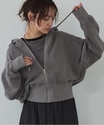 【裏毛】ピグメントショートジップパーカー/ヴィンテージ風/長袖/スウェット/春服