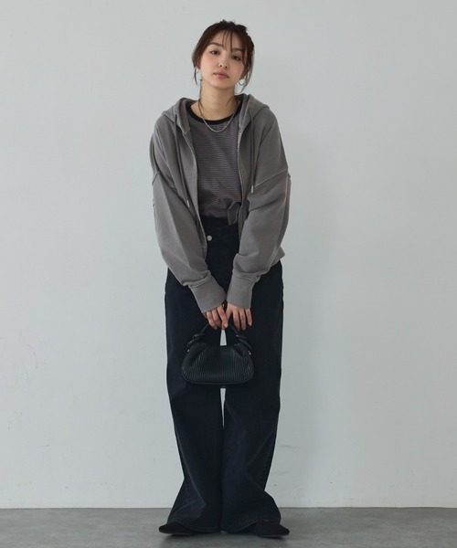 abahouse mavie（アバハウスマヴィ）の「【裏毛】ピグメントショートジップパーカー/ヴィンテージ風/長袖/スウェット/春服（パーカー・レディース・グレー/ブラック・フリー）」の15枚目の写真