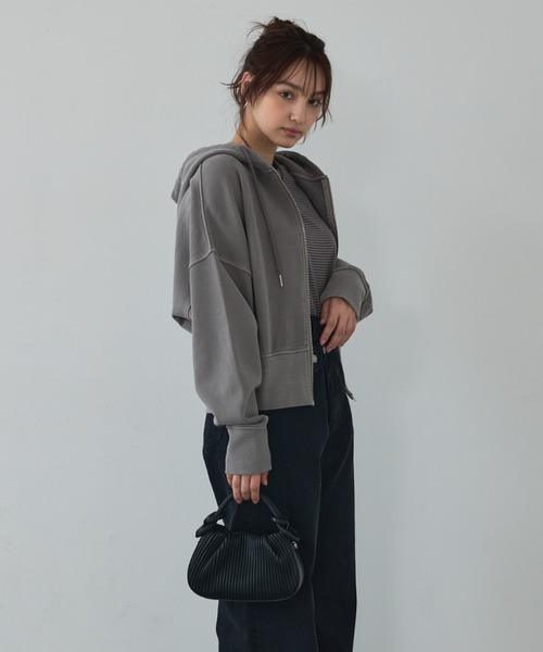 abahouse mavie（アバハウスマヴィ）の「【裏毛】ピグメントショートジップパーカー/ヴィンテージ風/長袖/スウェット/春服（パーカー・レディース・グレー/ブラック・フリー）」の18枚目の写真