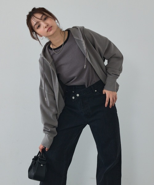 abahouse mavie（アバハウスマヴィ）の「【裏毛】ピグメントショートジップパーカー/ヴィンテージ風/長袖/スウェット/春服（パーカー・レディース・グレー/ブラック・フリー）」の22枚目の写真