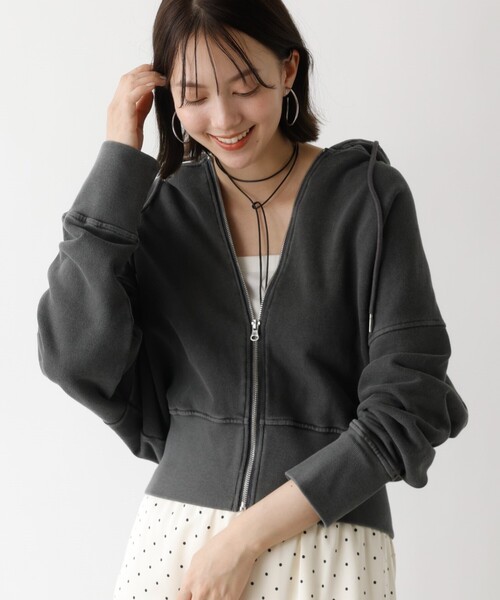 abahouse mavie（アバハウスマヴィ）の「【裏毛】ピグメントショートジップパーカー/ヴィンテージ風/長袖/スウェット/春服（パーカー・レディース・グレー/ブラック・フリー）」の13枚目の写真