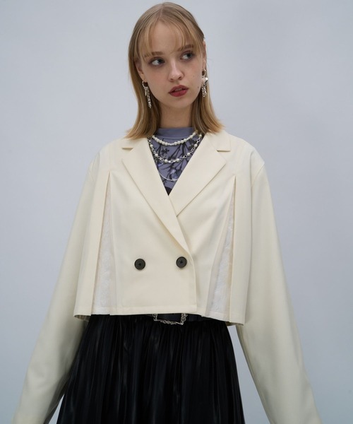 HARE（ハレ）の「ジャガードラインショートジャケット(HARE)（テーラードジャケット・レディース・オフホワイト/ブラック・FREE）」の5枚目の写真