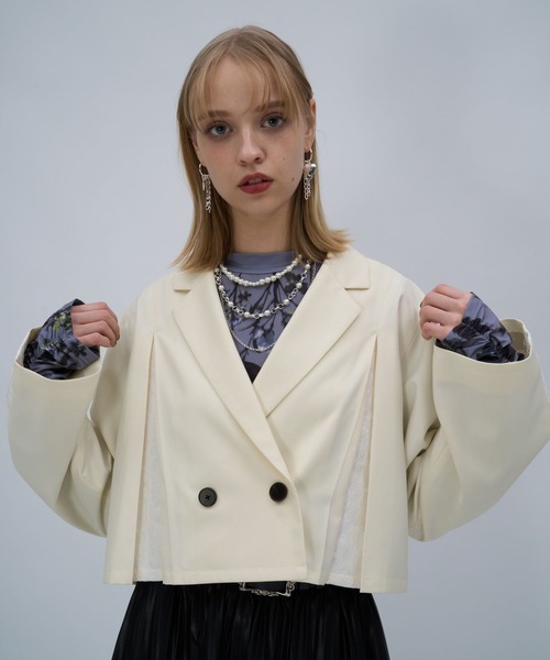 HARE（ハレ）の「ジャガードラインショートジャケット(HARE)（テーラードジャケット・レディース・オフホワイト/ブラック・FREE）」の6枚目の写真