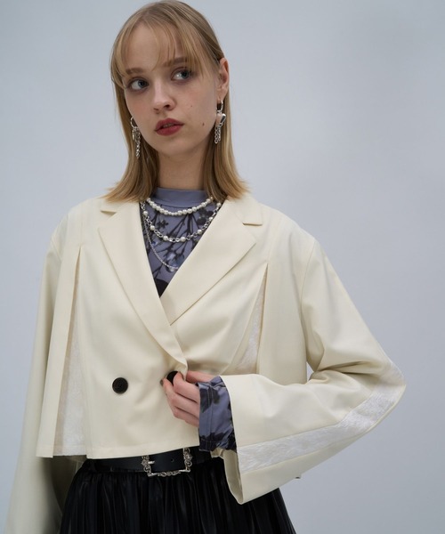 HARE（ハレ）の「ジャガードラインショートジャケット(HARE)（テーラードジャケット・レディース・オフホワイト/ブラック・FREE）」の7枚目の写真