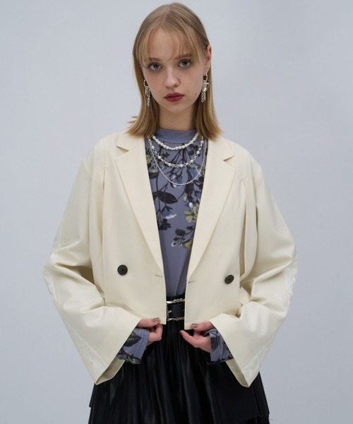 HARE（ハレ）の「ジャガードラインショートジャケット(HARE)（テーラードジャケット・レディース・オフホワイト/ブラック・FREE）」の10枚目の写真