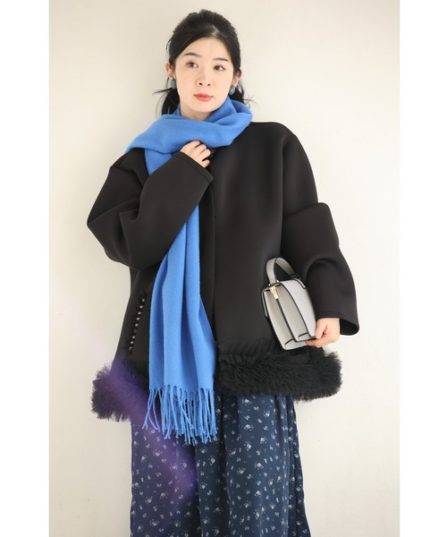 cawaii（カワイイ）の「（黒）裾に咲くふわふわチュールのダンボール素材コート（ノーカラーコート・レディース・ブラック・FREE）」の19枚目の写真