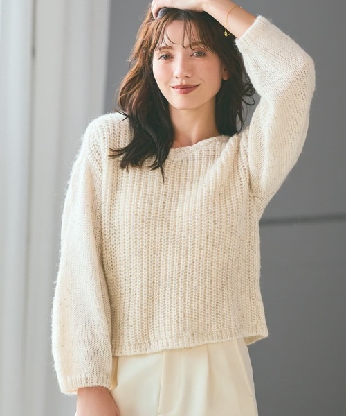 COHINA（コヒナ）の「ビーズヤーンミックスニット 【低身長・小柄女性】（ニット/セーター・レディース・ネイビー/ホワイト/ブルー・ONE SIZE）」の2枚目の写真
