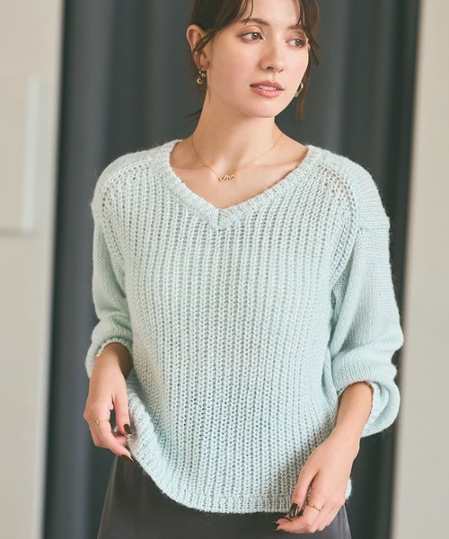 COHINA（コヒナ）の「ビーズヤーンミックスニット 【低身長・小柄女性】（ニット/セーター・レディース・ネイビー/ホワイト/ブルー・ONE SIZE）」の3枚目の写真