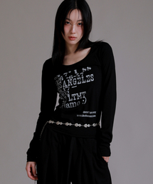 23.7 レタリングUネックTシャツ_ブラック